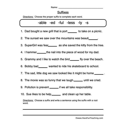 Suffix Worksheet 3