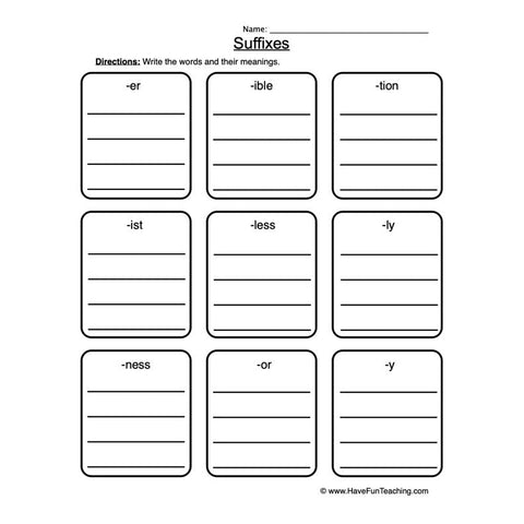 Suffixes Worksheet