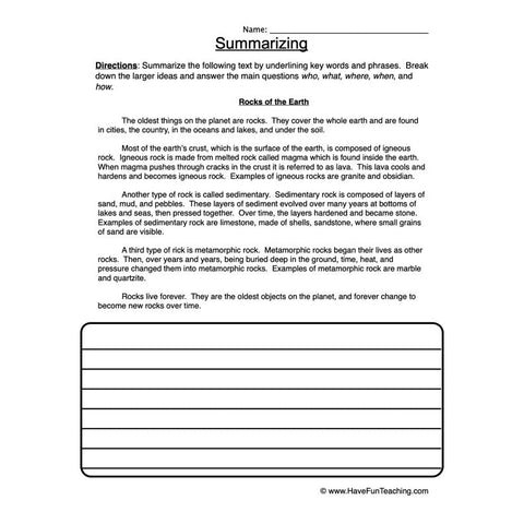 Summarizing Worksheet