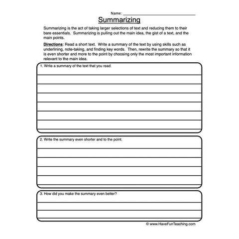 Summarizing Worksheet 2