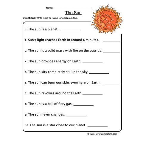 Sun Worksheet 3
