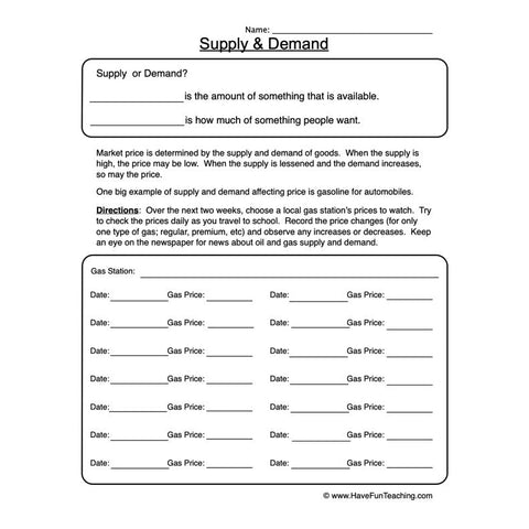 Supply Demand Worksheet