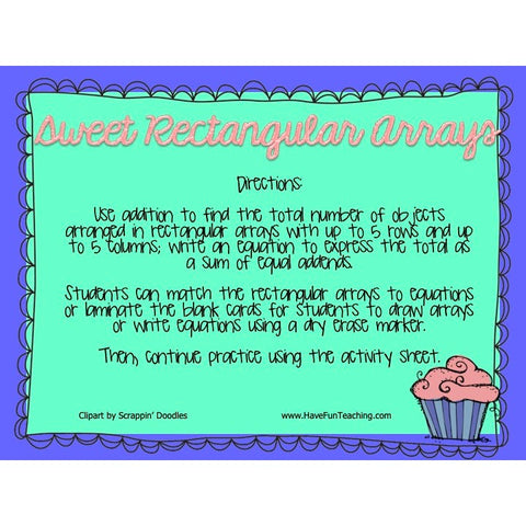 Sweet Rectangular Arrays Addition Game