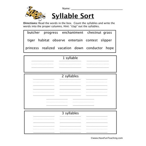 Syllable Sorting Worksheet