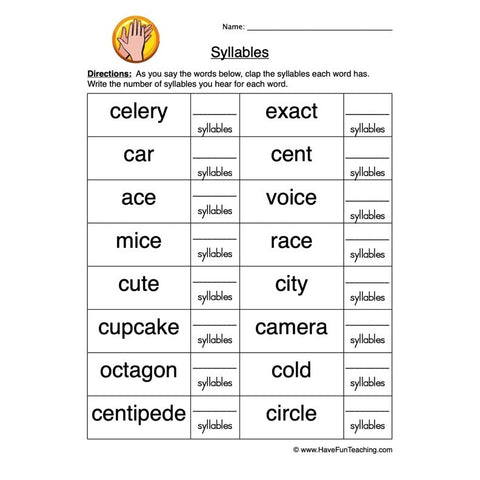 Syllable Worksheet 10
