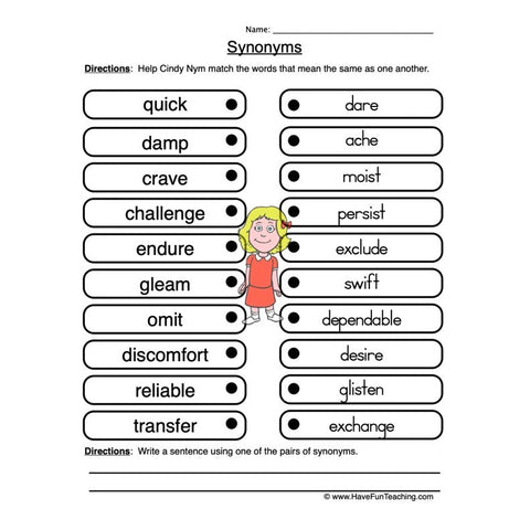 Synonyms 1 Worksheet