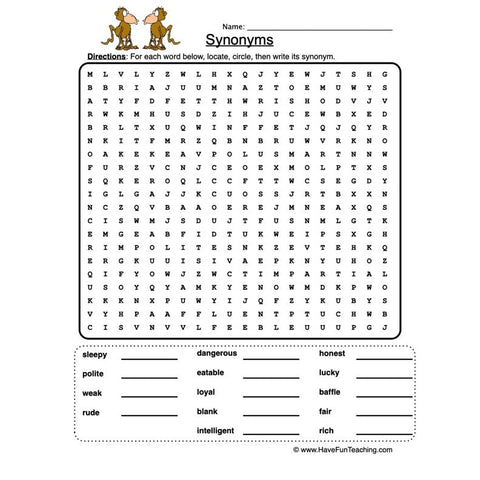 Synonyms Worksheet 3
