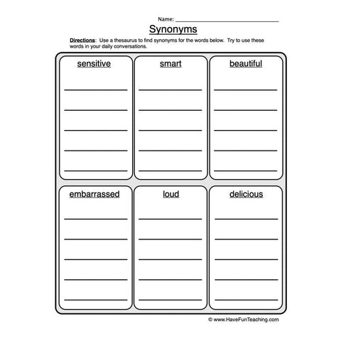 Synonyms Worksheet 4