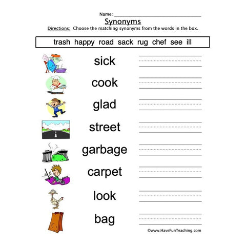 Synonyms Worksheet 6
