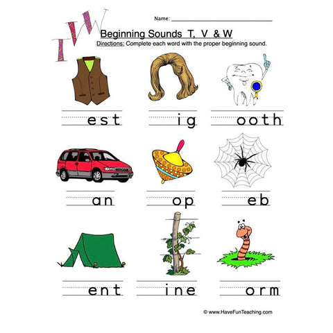 T V W Beginning Worksheet