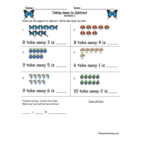 Taking Away to Subtract Worksheet