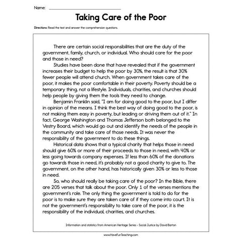 Taking Care of the Poor Worksheet
