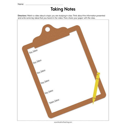 Taking Notes Worksheet