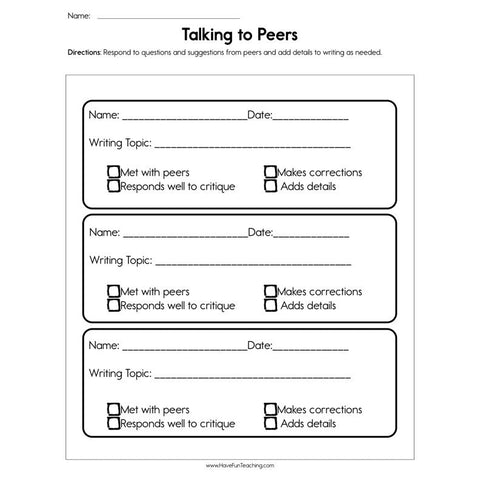 Talking to Peers Assessment Worksheet