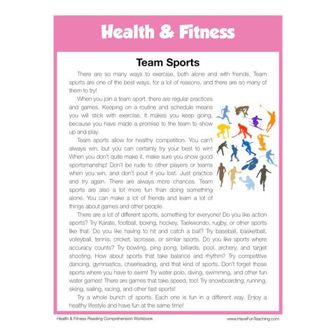 Team Sports Health and Fitness Reading Comprehension Worksheet