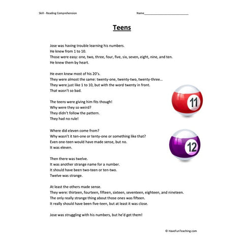 Teens Reading Comprehension Worksheet