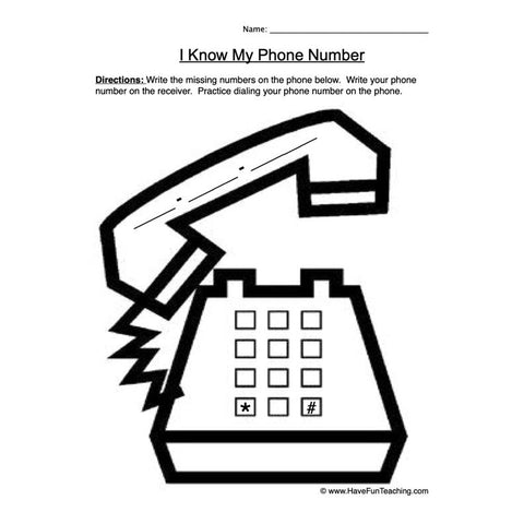 Telephone Number Worksheet