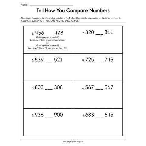 Tell How You Compare Numbers Worksheet