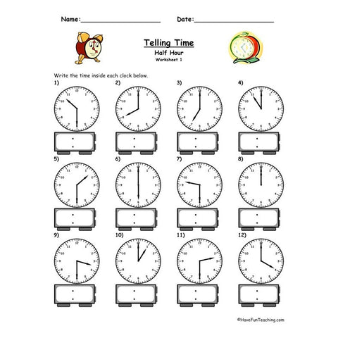 Telling Time Analog Digital Half Hour Worksheet