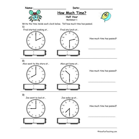 Telling Time Clock Half Hour Worksheet