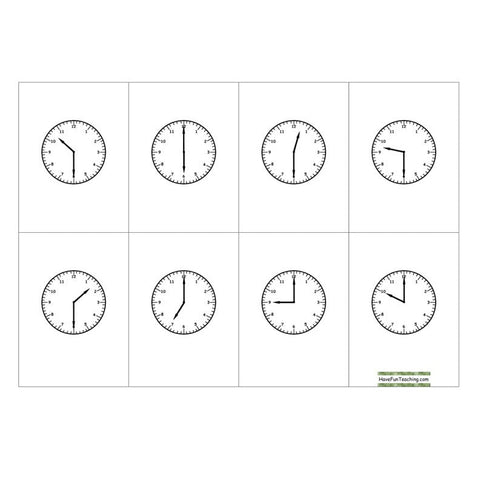 Telling Time Half Hour Bingo Worksheet