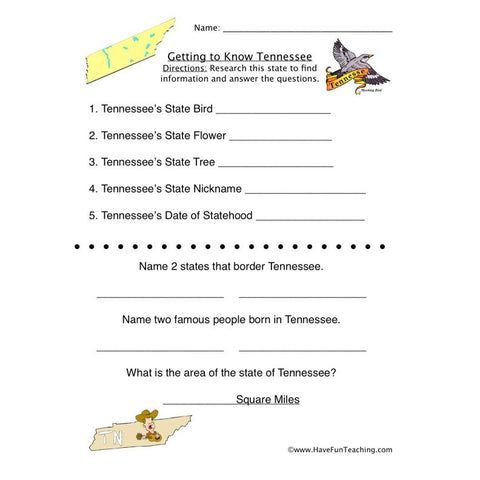 Tennessee Worksheet