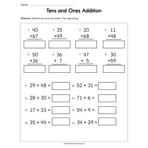 Tens and Ones Addition Worksheet
