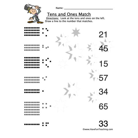 Tens and Ones Matching Worksheet