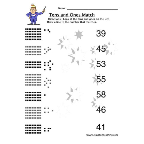 Tens and Ones Match Worksheet