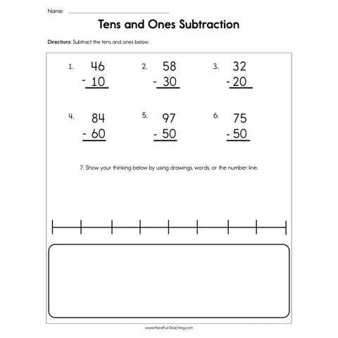 Tens and Ones Subtraction Worksheet