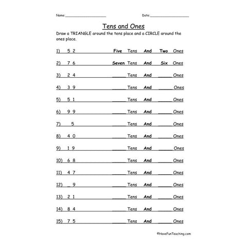 Tens and Ones Worksheet