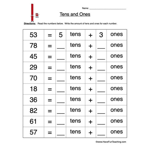 Tens Ones Worksheet