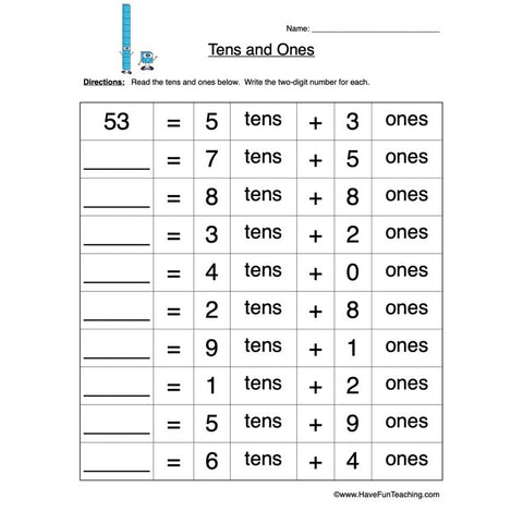 Tens Ones Worksheet 2