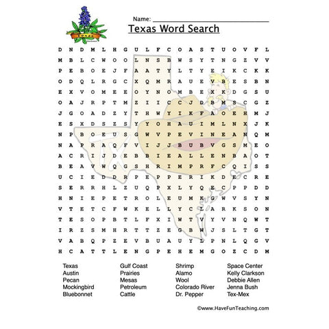 Texas Wordsearch Worksheet