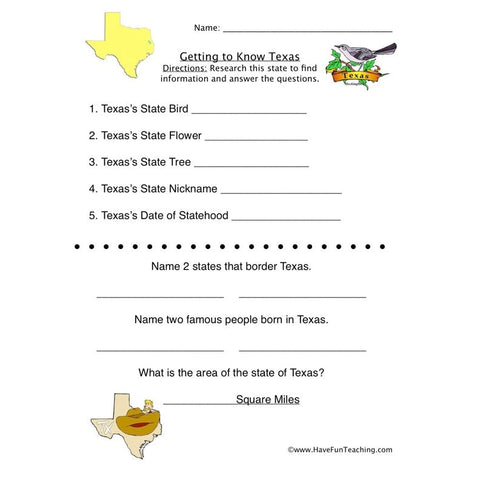 Texas Worksheet