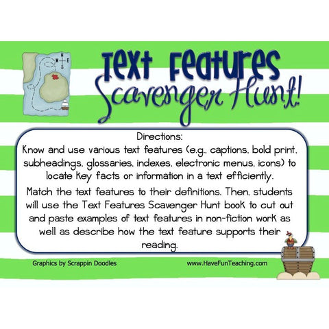 Text Features Scavenger Hunt Game