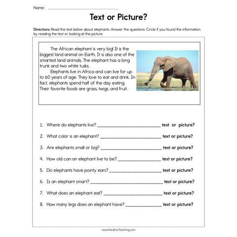 Text or Picture Worksheet