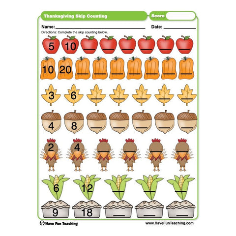 Thanksgiving Skip Counting Worksheet