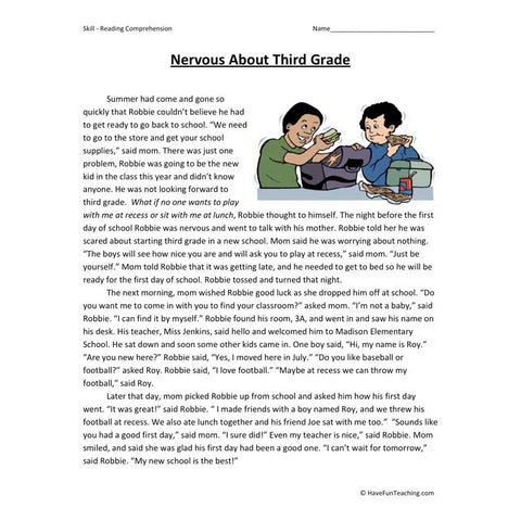 The Day Before Reading Comprehension Worksheet