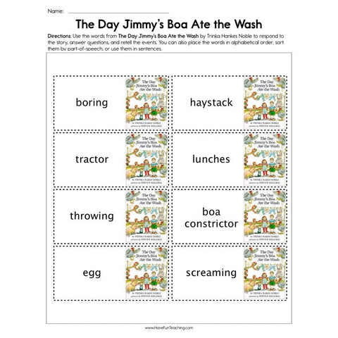 The Day Jimmy's Boa Ate the Wash Worksheet