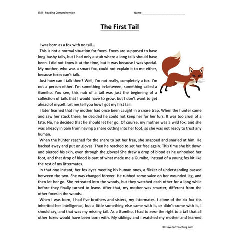 The First Tail Reading Comprehension Worksheet