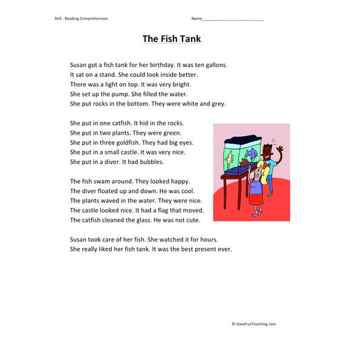 The Fish Tank Reading Comprehension Worksheet