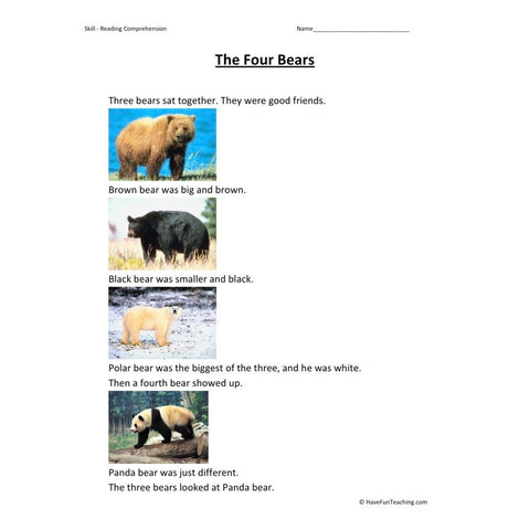 The Four Bears Reading Comprehension Worksheet