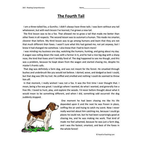 The Fourth Tail Reading Comprehension Worksheet