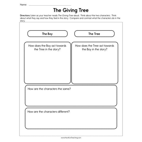 The Giving Tree Worksheet