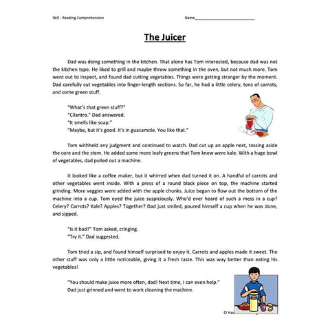 The Juicer Reading Comprehension Worksheet