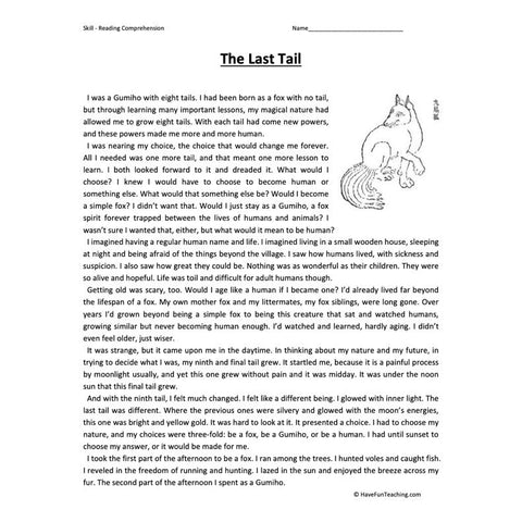 The Last Tail Reading Comprehension Worksheet