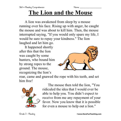 The Lion and the Mouse Worksheet