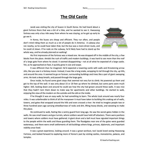 The Old Castle Reading Comprehension Worksheet