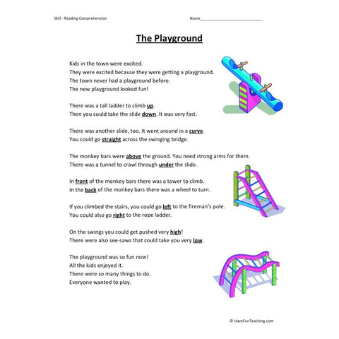 The Playground Reading Comprehension Worksheet